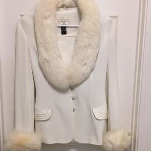 white suit and skirt